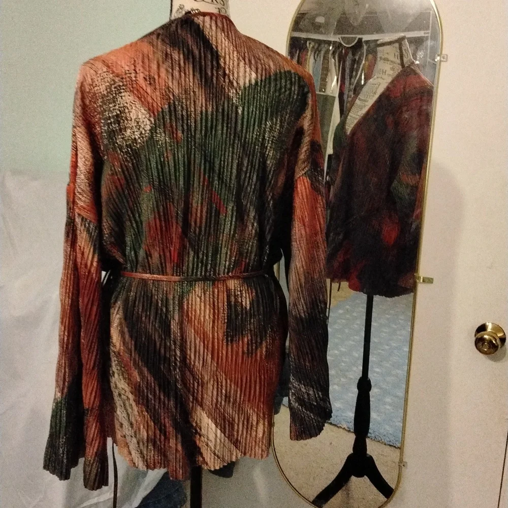 Women's Zara NWOT pleated green/orange/gold wrap top Sz Small - Picture 4 of 6